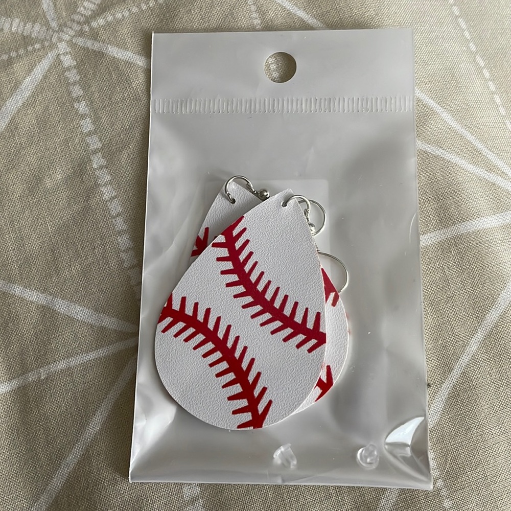 Leather baseball earrings — new in package